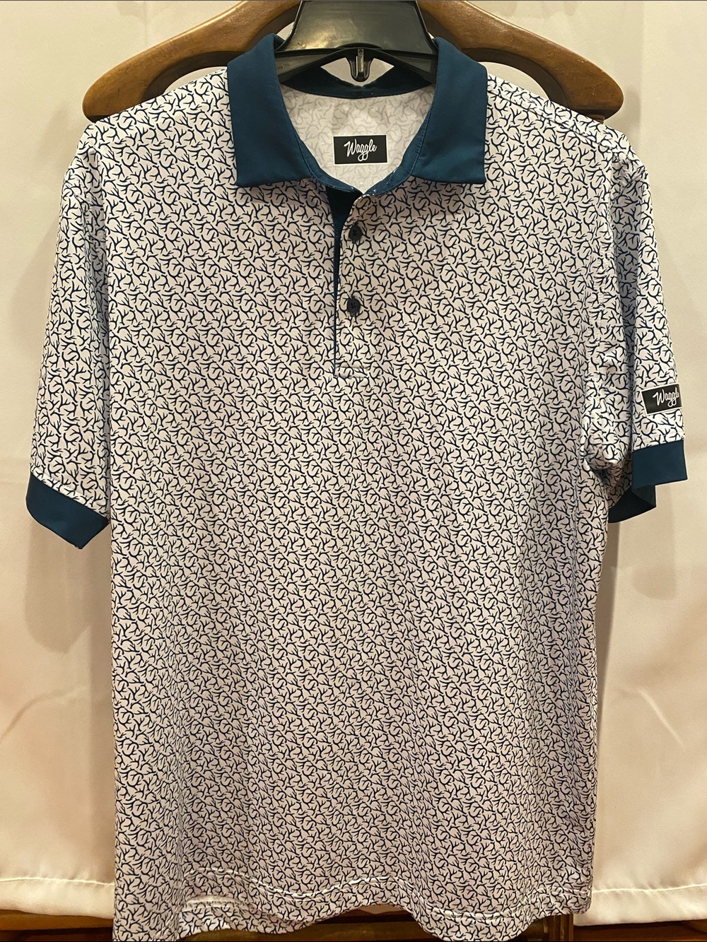 Waggle Men's White Polo with Navy Teal Contrast Collar